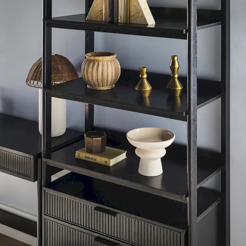 3-Piece Writing Desk Set with 2 Wide Bookcases