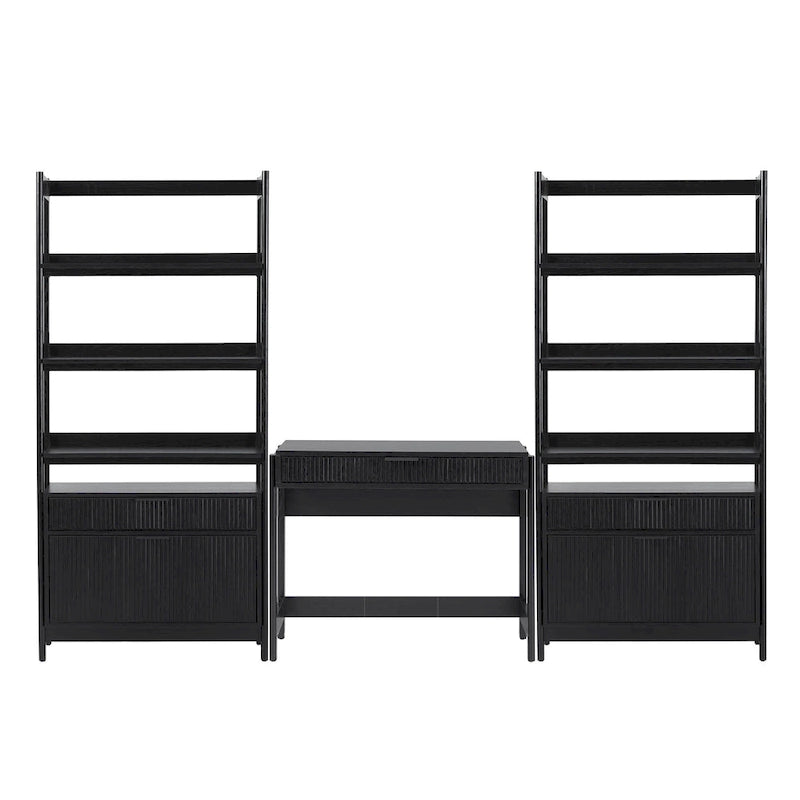 3-Piece Writing Desk Set with 2 Wide Bookcases