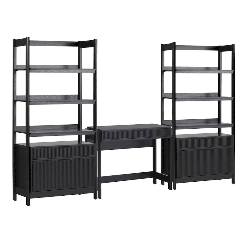 3-Piece Writing Desk Set with 2 Wide Bookcases