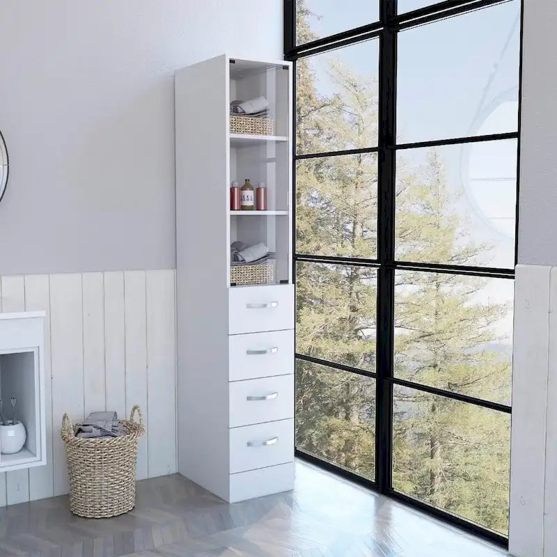 Linen Cabinet Artic, Three Shelves, Single Door, White Finish,High quality and durable