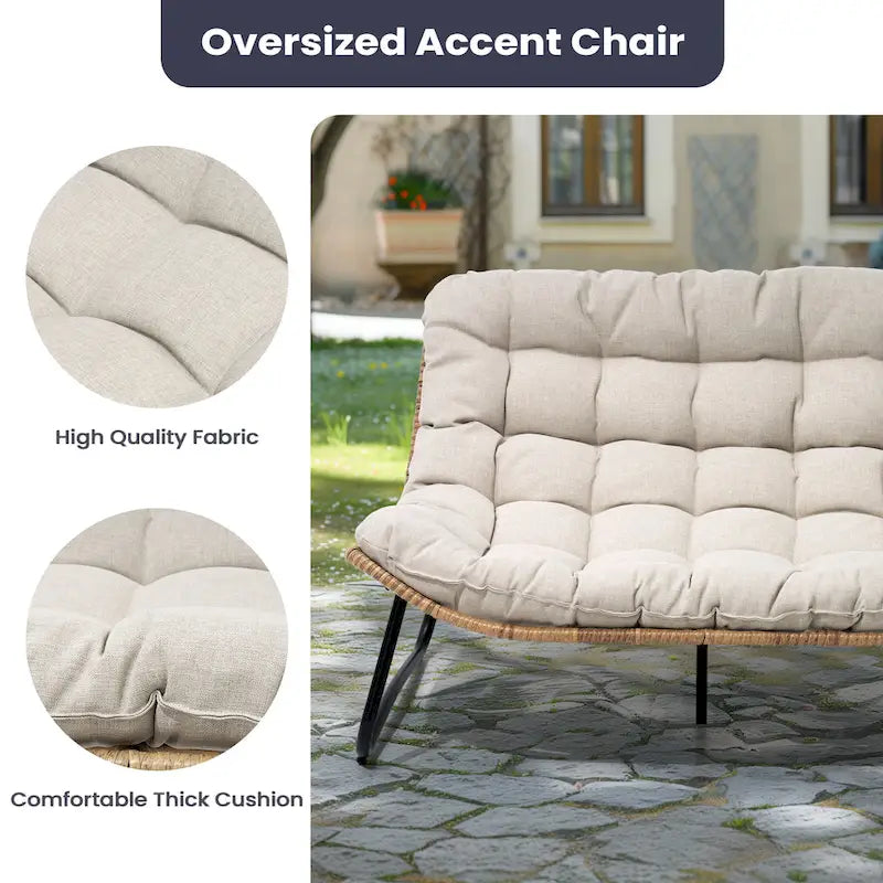 Double Papasan PE Rattan Chair Loveseat with Cushion For Indoor Outdoor