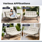 Double Papasan PE Rattan Chair Loveseat with Cushion For Indoor Outdoor