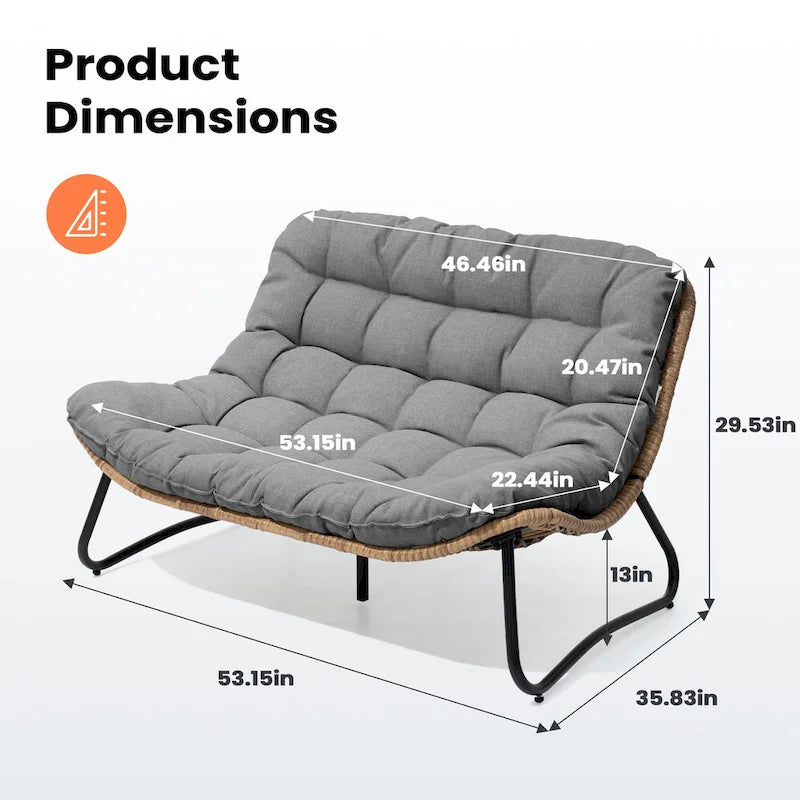 Double Papasan PE Rattan Chair Loveseat with Cushion For Indoor Outdoor