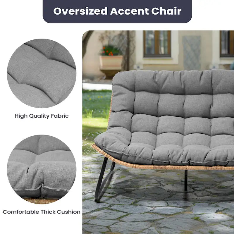Double Papasan PE Rattan Chair Loveseat with Cushion For Indoor Outdoor