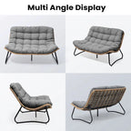 Double Papasan PE Rattan Chair Loveseat with Cushion For Indoor Outdoor