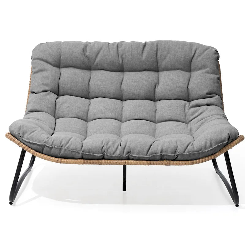 Double Papasan PE Rattan Chair Loveseat with Cushion For Indoor Outdoor