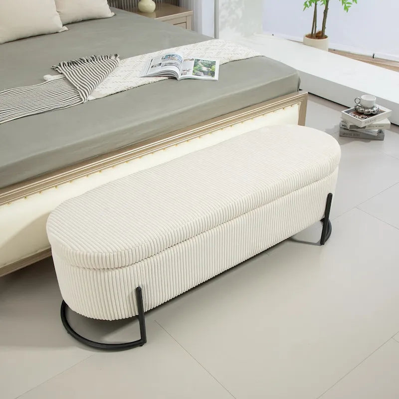 Storage Ottoman,Bedroom End Bench,Upholstered Fabric Storage Ottoman with Safety Hinge,Entryway Padded Footstool