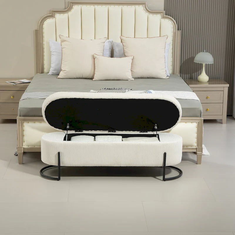 Storage Ottoman,Bedroom End Bench,Upholstered Fabric Storage Ottoman with Safety Hinge,Entryway Padded Footstool