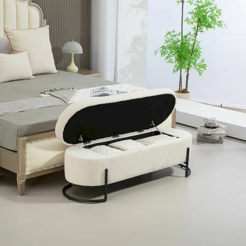 Storage Ottoman,Bedroom End Bench,Upholstered Fabric Storage Ottoman with Safety Hinge,Entryway Padded Footstool