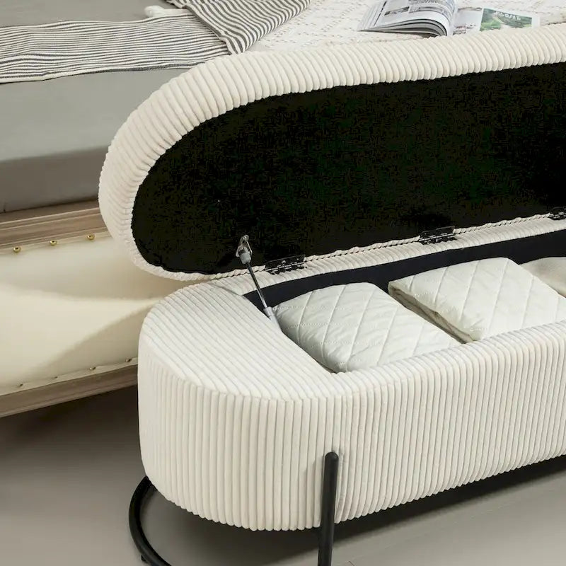 Storage Ottoman,Bedroom End Bench,Upholstered Fabric Storage Ottoman with Safety Hinge,Entryway Padded Footstool