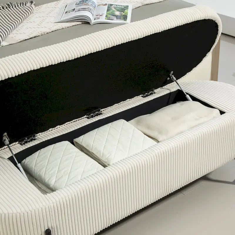 Storage Ottoman,Bedroom End Bench,Upholstered Fabric Storage Ottoman with Safety Hinge,Entryway Padded Footstool