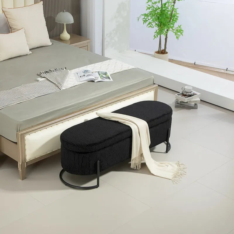 Storage Ottoman,Bedroom End Bench,Upholstered Fabric Storage Ottoman with Safety Hinge,Entryway Padded Footstool