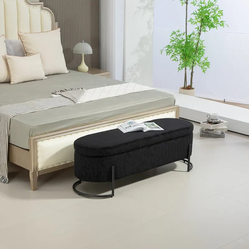 Storage Ottoman,Bedroom End Bench,Upholstered Fabric Storage Ottoman with Safety Hinge,Entryway Padded Footstool