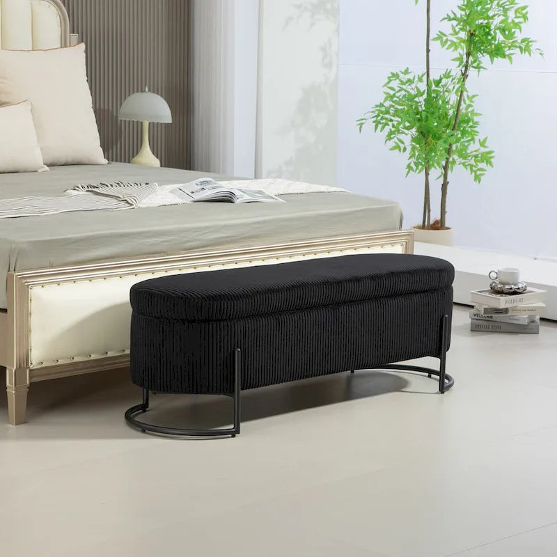 Storage Ottoman,Bedroom End Bench,Upholstered Fabric Storage Ottoman with Safety Hinge,Entryway Padded Footstool