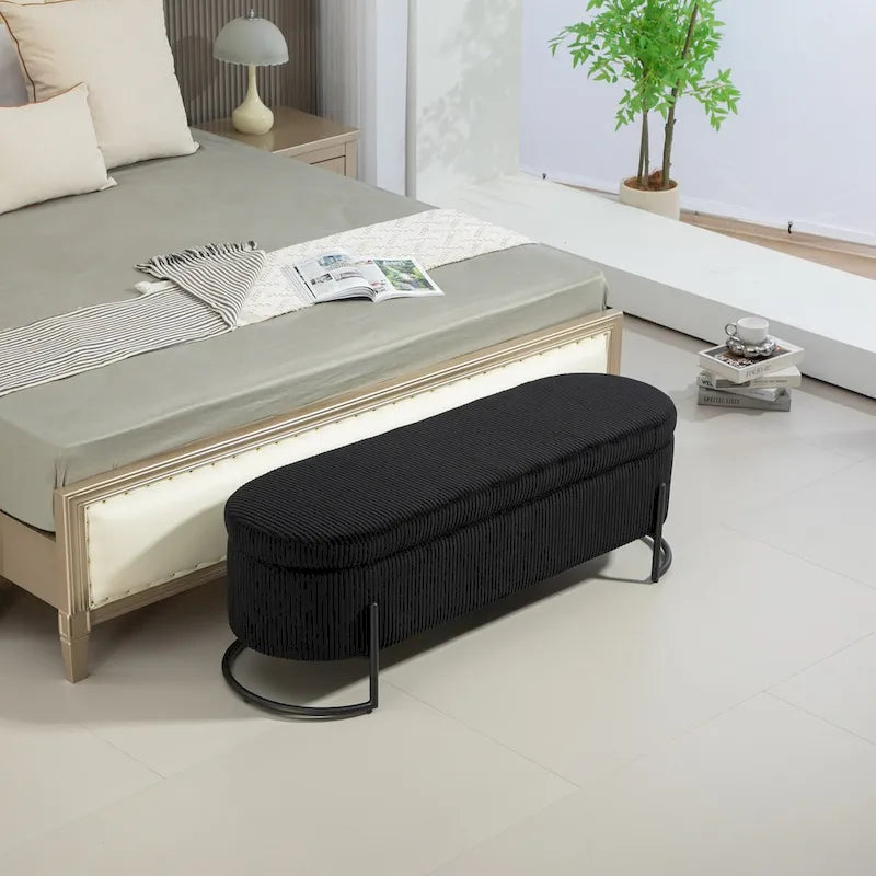 Storage Ottoman,Bedroom End Bench,Upholstered Fabric Storage Ottoman with Safety Hinge,Entryway Padded Footstool