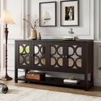Elegant Retro Console Table,Storage Cabinet,Sideboard with Mirrored Doors, Spacious Shelves, and Durable Acacia Wood Legs