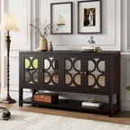 Elegant Retro Console Table,Storage Cabinet,Sideboard with Mirrored Doors, Spacious Shelves, and Durable Acacia Wood Legs