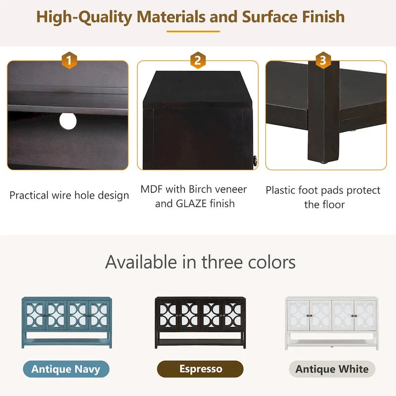 Elegant Retro Console Table,Storage Cabinet,Sideboard with Mirrored Doors, Spacious Shelves, and Durable Acacia Wood Legs