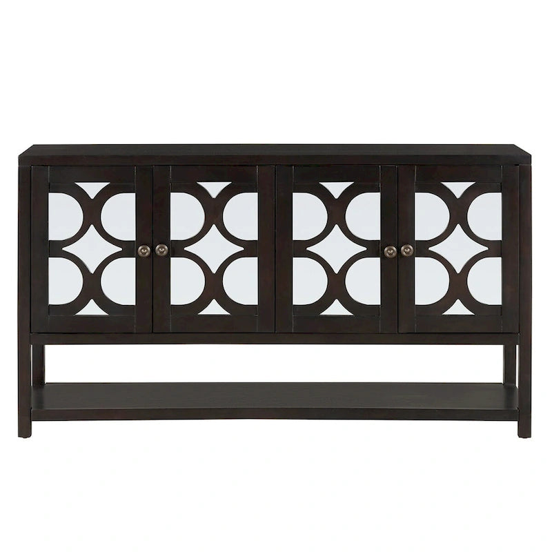 Elegant Retro Console Table,Storage Cabinet,Sideboard with Mirrored Doors, Spacious Shelves, and Durable Acacia Wood Legs