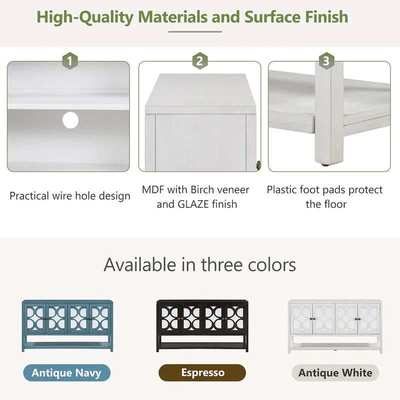 Elegant Retro Console Table,Storage Cabinet,Sideboard with Mirrored Doors, Spacious Shelves, and Durable Acacia Wood Legs