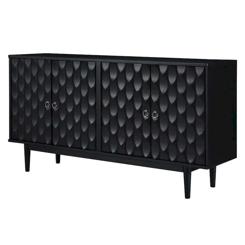 Modern 4-Door Sideboard with Convex Pattern Doors and Silver Handles