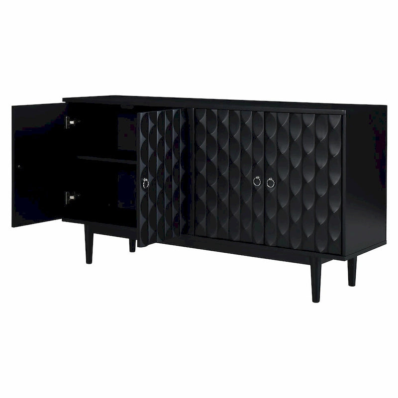 Modern 4-Door Sideboard with Convex Pattern Doors and Silver Handles
