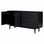 Modern 4-Door Sideboard with Convex Pattern Doors and Silver Handles