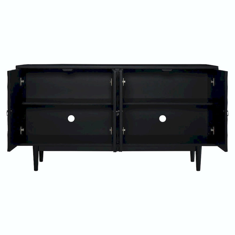 Modern 4-Door Sideboard with Convex Pattern Doors and Silver Handles