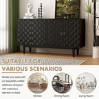 Modern 4-Door Sideboard with Convex Pattern Doors and Silver Handles