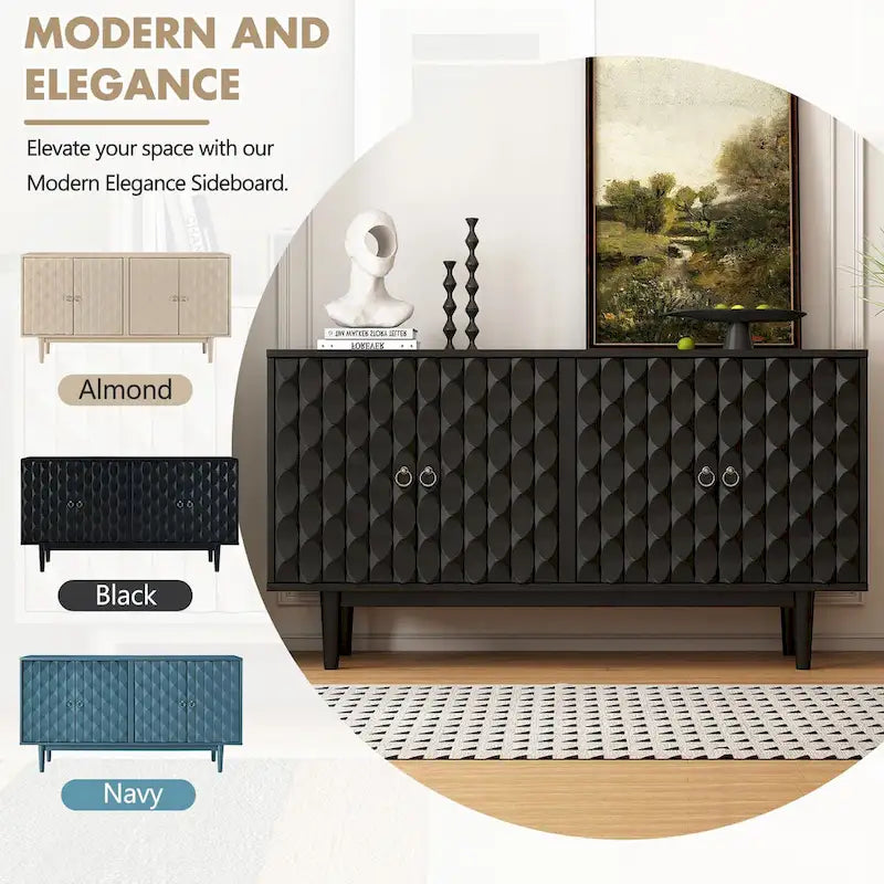 Modern 4-Door Sideboard with Convex Pattern Doors and Silver Handles
