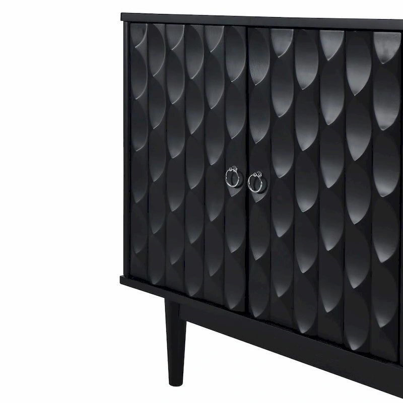 Modern 4-Door Sideboard with Convex Pattern Doors and Silver Handles