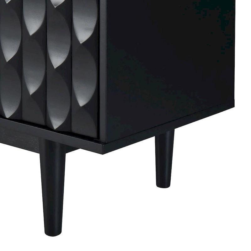 Modern 4-Door Sideboard with Convex Pattern Doors and Silver Handles