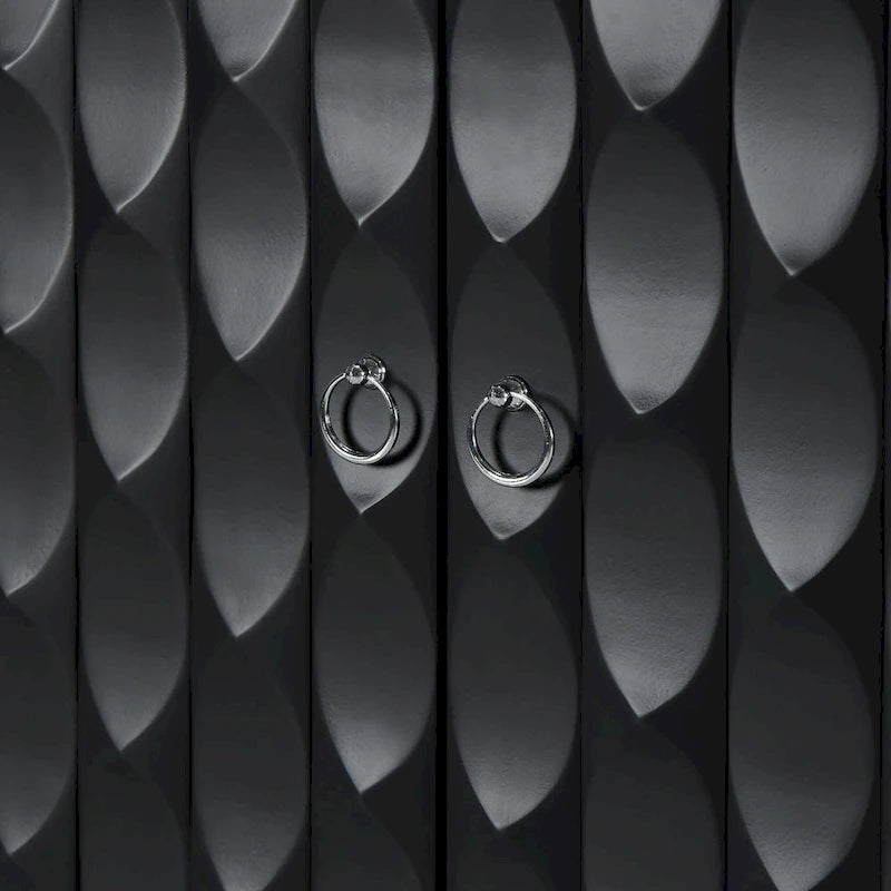 Modern 4-Door Sideboard with Convex Pattern Doors and Silver Handles