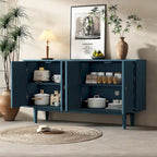 Modern 4-Door Sideboard with Convex Pattern Doors and Silver Handles