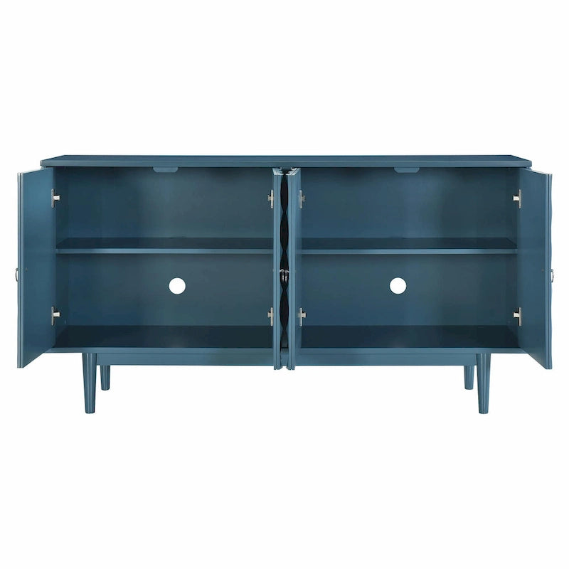 Modern 4-Door Sideboard with Convex Pattern Doors and Silver Handles