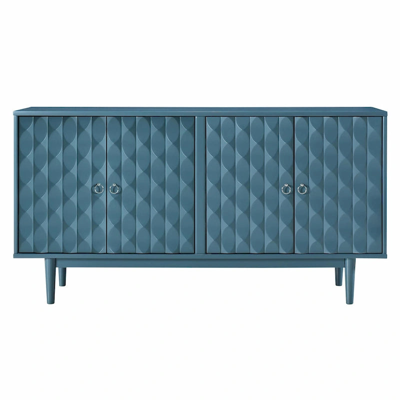 Modern 4-Door Sideboard with Convex Pattern Doors and Silver Handles