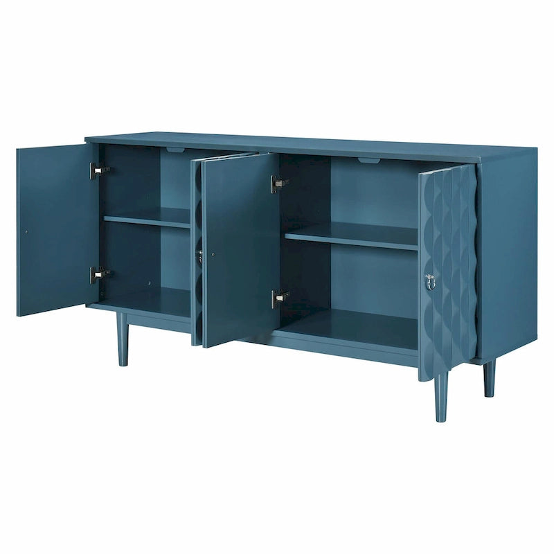 Modern 4-Door Sideboard with Convex Pattern Doors and Silver Handles