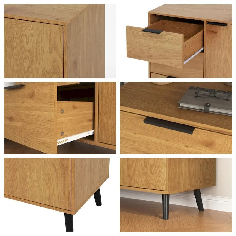 Wood Sideboard Buffet Cabinet with 3 Drawers & Adjustable Shelf & Door