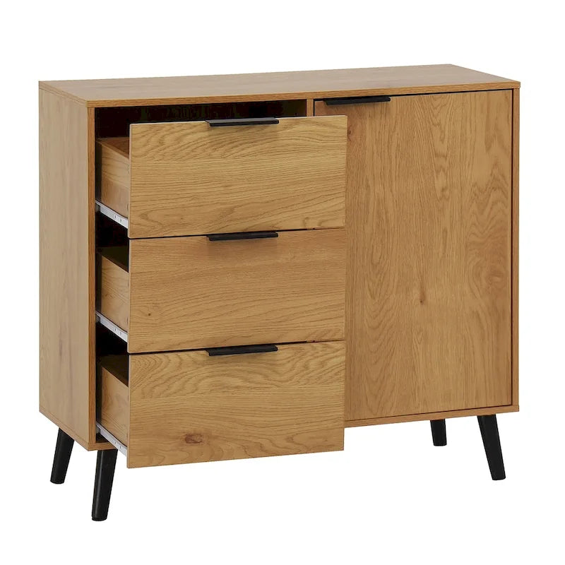 Wood Sideboard Buffet Cabinet with 3 Drawers & Adjustable Shelf & Door
