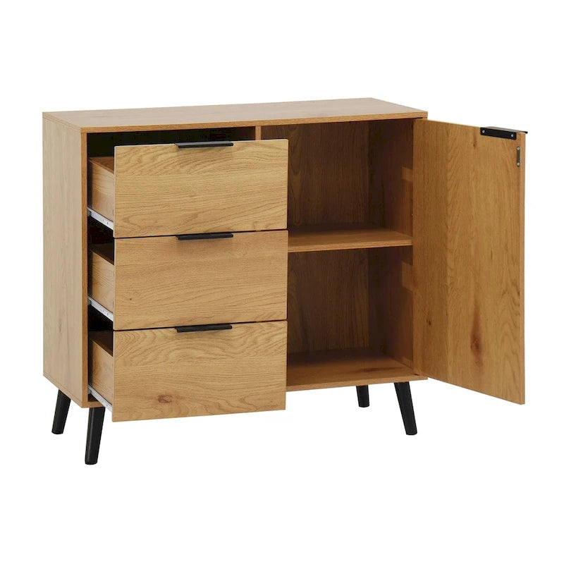 Wood Sideboard Buffet Cabinet with 3 Drawers & Adjustable Shelf & Door