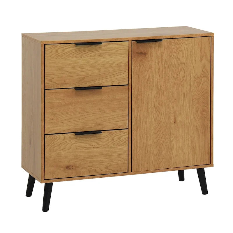 Wood Sideboard Buffet Cabinet with 3 Drawers & Adjustable Shelf & Door