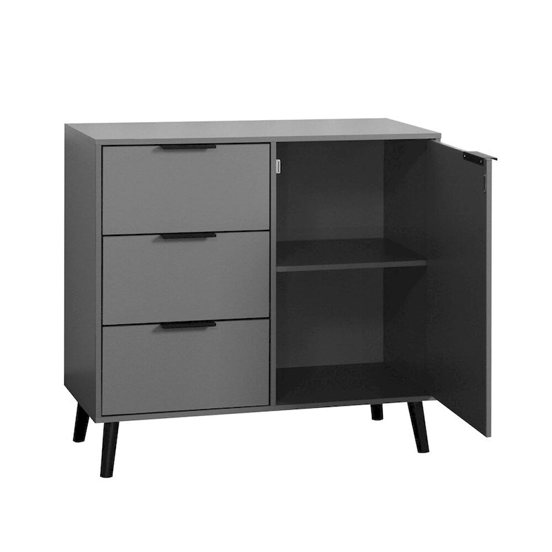 Wood Sideboard Buffet Cabinet with 3 Drawers & Adjustable Shelf & Door