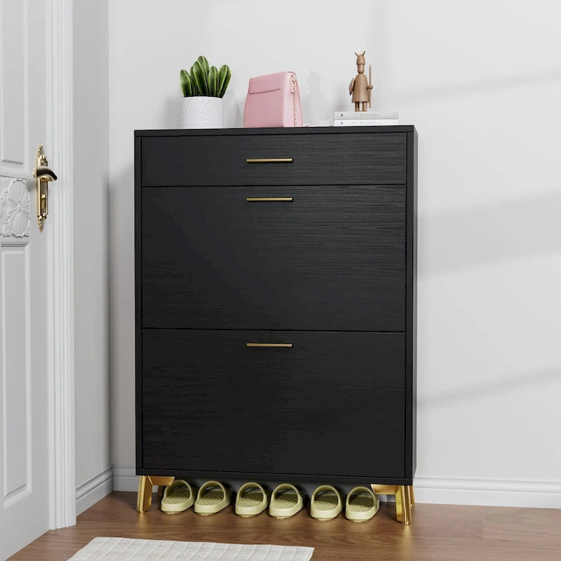 Shoe Storage Cabinet for Entryway, Free Standing Shoe Organizer with 2 Flip Drawers, Hidden Shoe Rack Storage Organizer