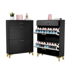 Shoe Storage Cabinet for Entryway, Free Standing Shoe Organizer with 2 Flip Drawers, Hidden Shoe Rack Storage Organizer