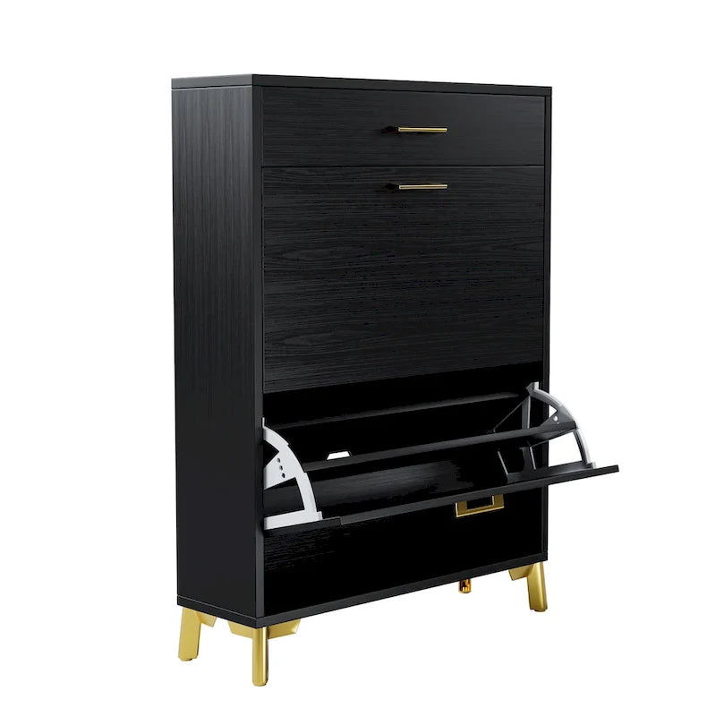 Shoe Storage Cabinet for Entryway, Free Standing Shoe Organizer with 2 Flip Drawers, Hidden Shoe Rack Storage Organizer