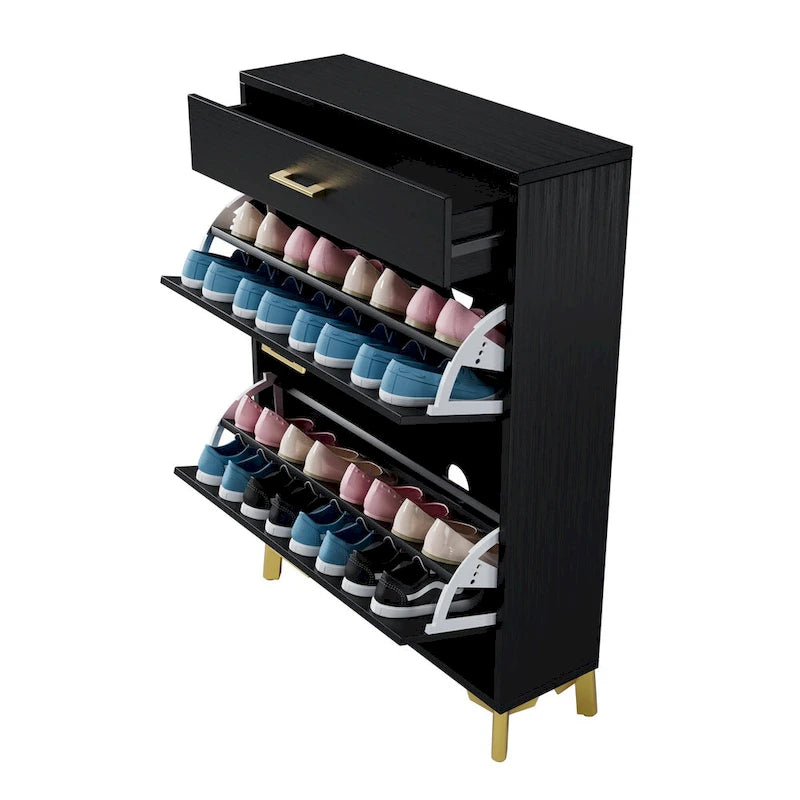 Shoe Storage Cabinet for Entryway, Free Standing Shoe Organizer with 2 Flip Drawers, Hidden Shoe Rack Storage Organizer