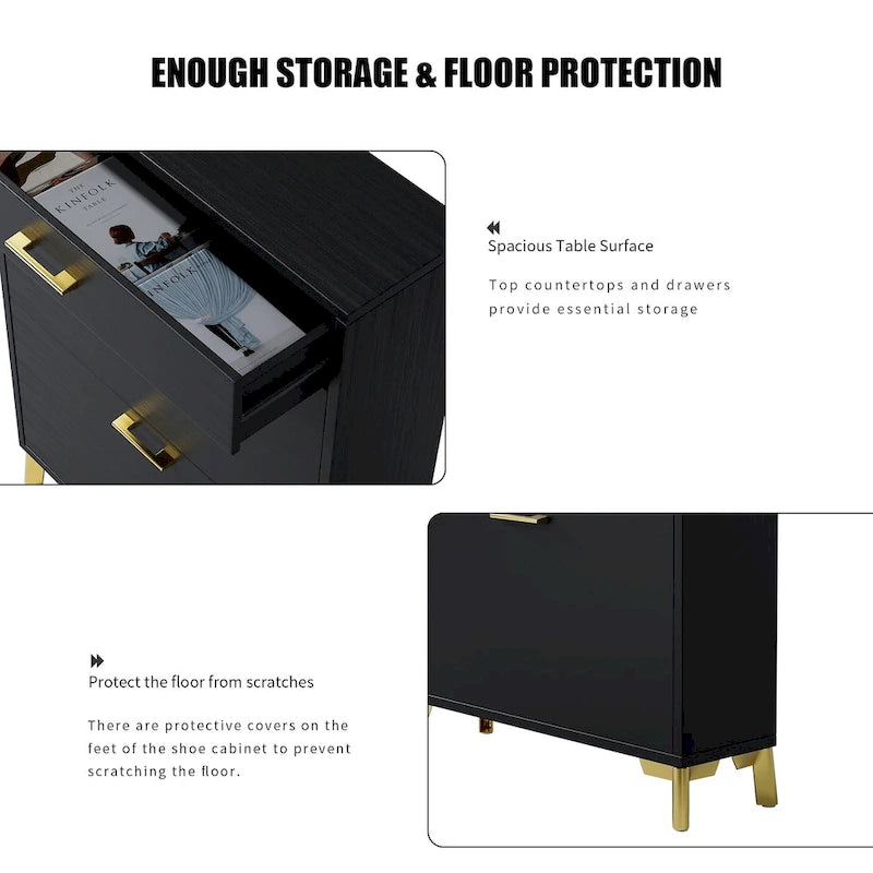 Shoe Storage Cabinet for Entryway, Free Standing Shoe Organizer with 2 Flip Drawers, Hidden Shoe Rack Storage Organizer