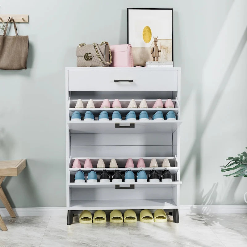 Shoe Storage Cabinet for Entryway, Free Standing Shoe Organizer with 2 Flip Drawers, Hidden Shoe Rack Storage Organizer